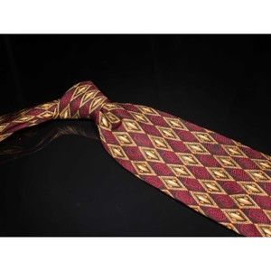 J.Z. Richards 100% Silk Tie Maroon Brown Harlequin Men's Design Necktie USA XL